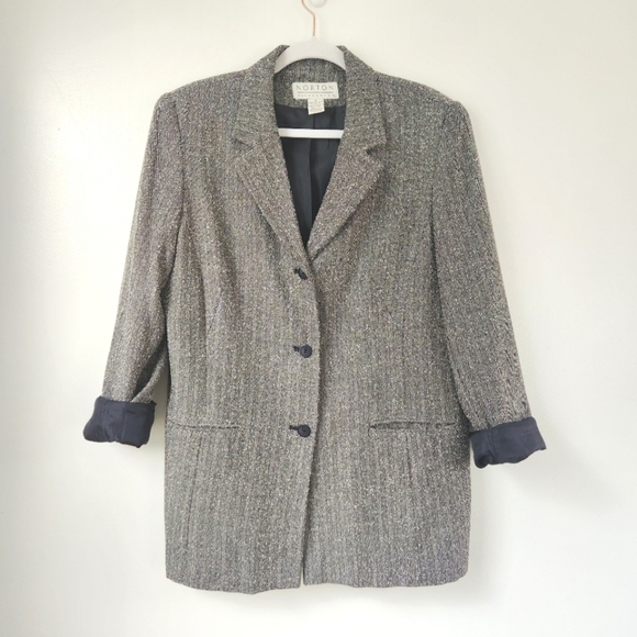 Vintage Norton McNaughton Herringbone Textured Blazer Size 14 - Picture 1 of 10